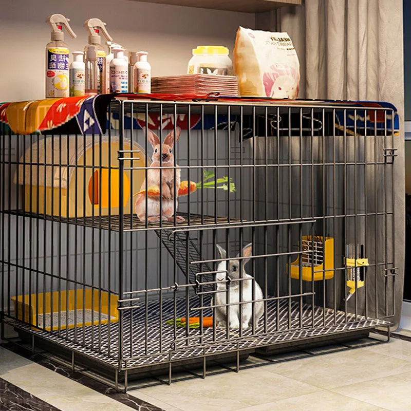 Foldable Rabbit & Guinea Pig Cage with Anti-Chew Mat