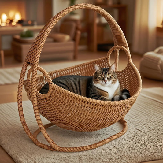Cat Hammock with Bracket Indoor Hanging Pet Beds for Cats and Small Pets Weight Bearing 6.61 Pounds (3 Kilograms) Rattan Design