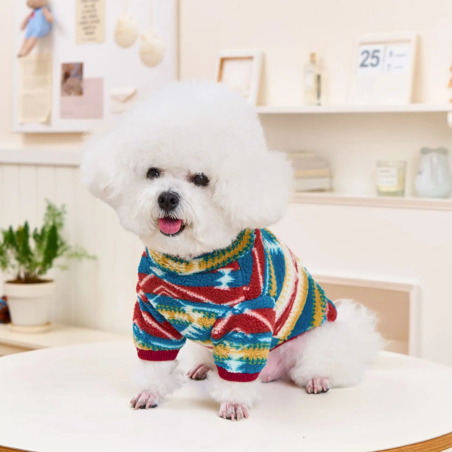 Boho Chic Dog Clothes Cat Winter Wear, Traditional Pattern Vest with Back Opening, Cozy Two-Legs Pet Sweater