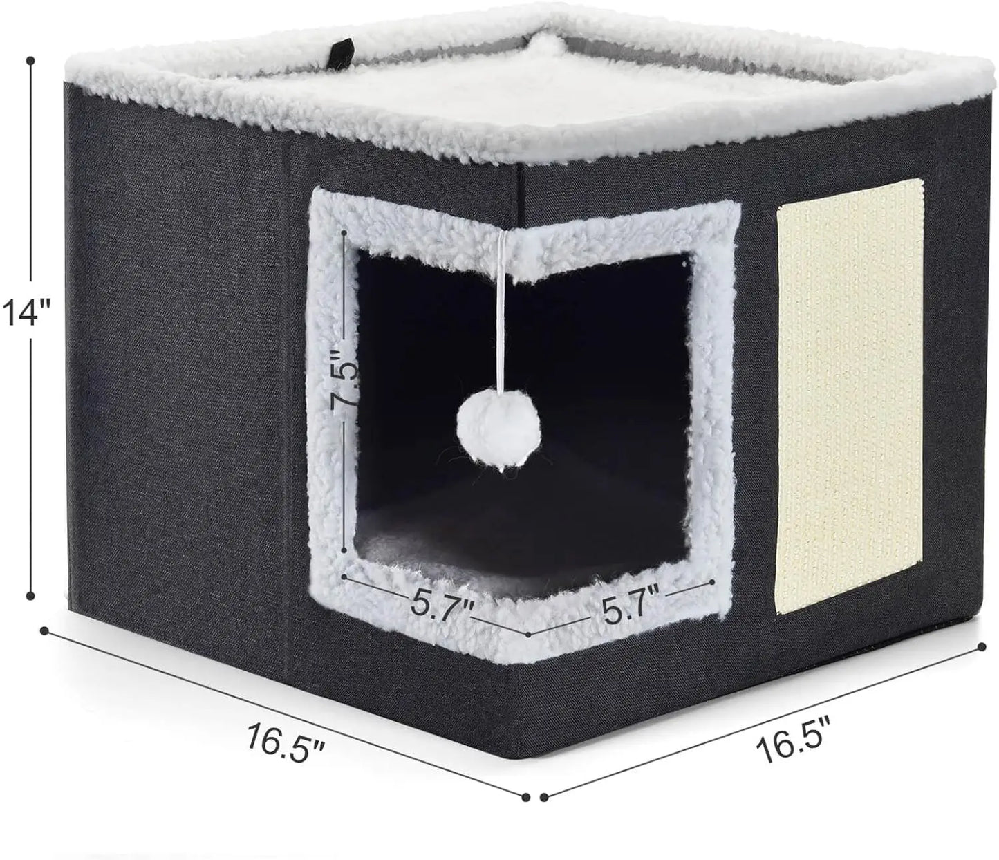 Cat Bed for Indoor Cats, Large Covered Cat House with Scratch Pad, Foldable Cat Cave Bed & Hideaway Cube with Reversible Cushion