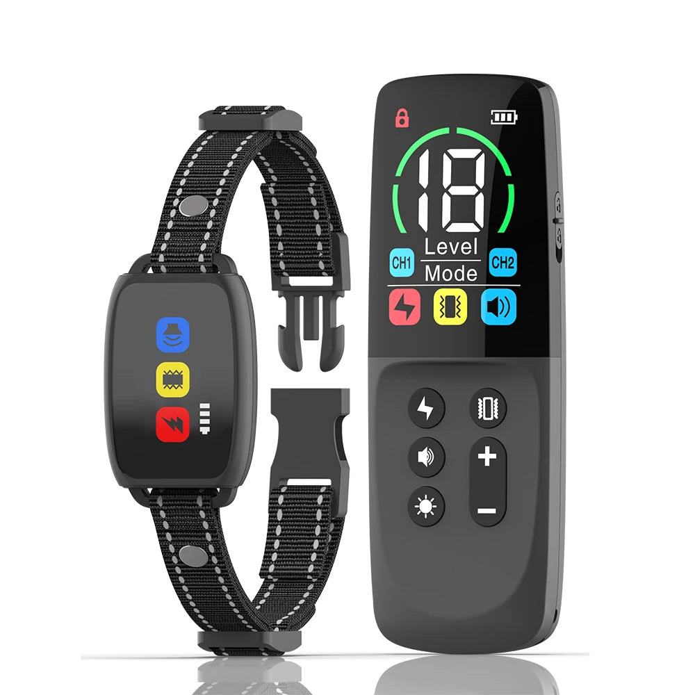 1000M Dog Training Collar Remote Control Rechargeable Electric Dog Anti Barking Collar LCD Color Screen Display Stop Bark Collar