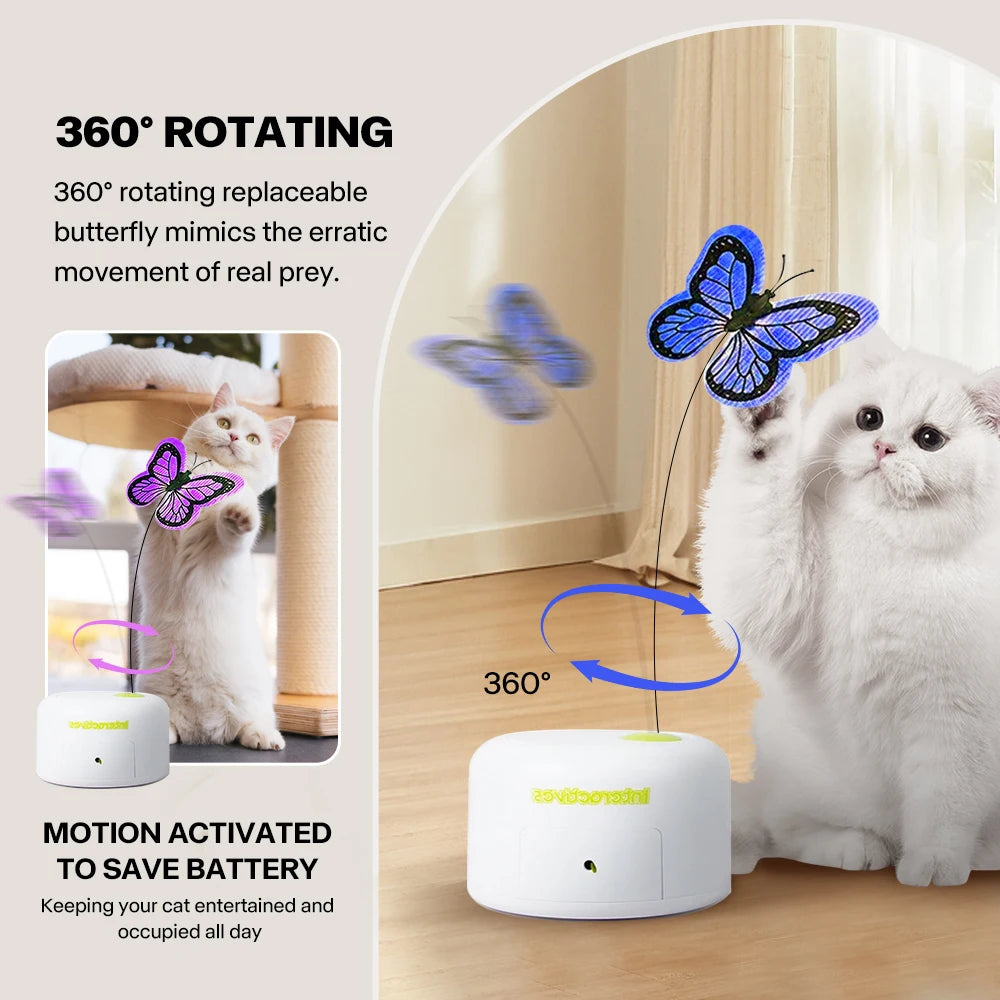 All For Paws 360-degree Rotating Replaceable Butterfly Cat Motion Activated Butterfly Interactive Electric Cat Pet Indoor Toys