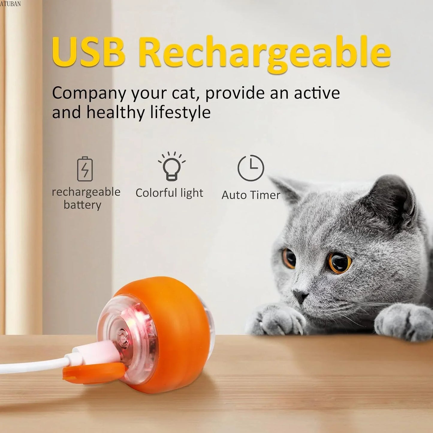 ATUBAN Moving Cat Toy Ball,Motion Activated Cat Toy for Indoor Cat,Interactive Cat Ball,Smart Cat Toy for Exercise Entertainment