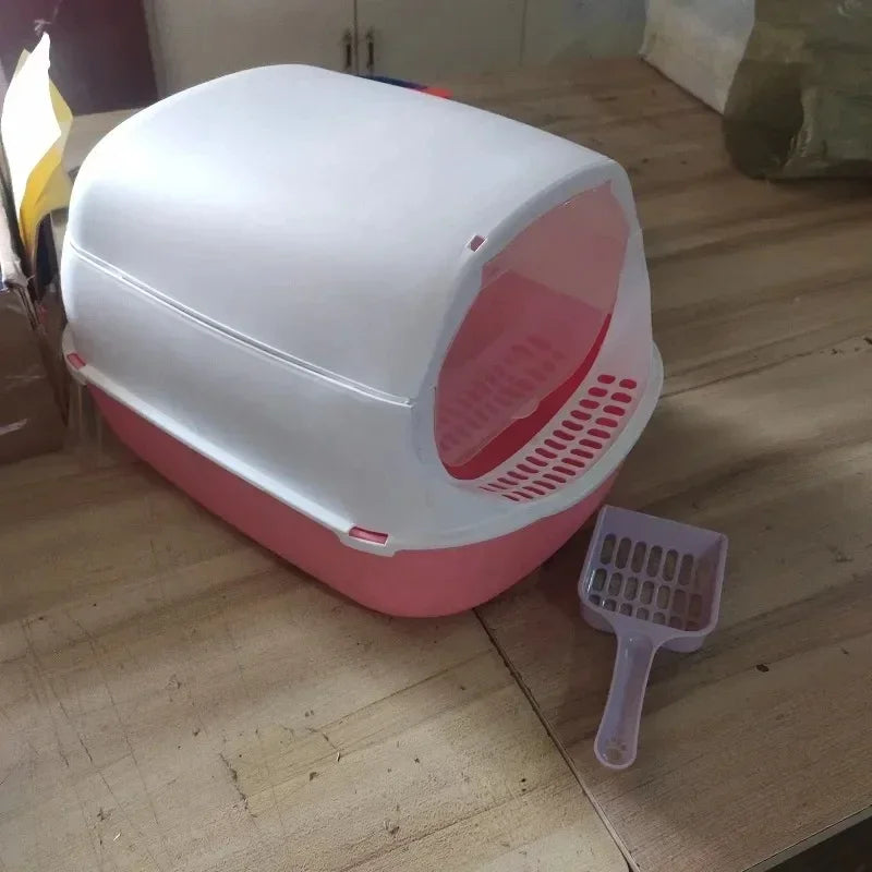 Semi-Enclosed Splashproof Cat Litter Box Tray