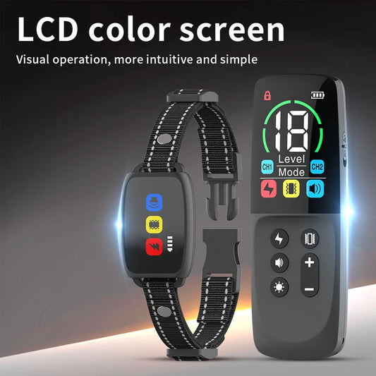 1000M Dog Training Collar Remote Control Rechargeable Electric Dog Anti Barking Collar LCD Color Screen Display Stop Bark Collar