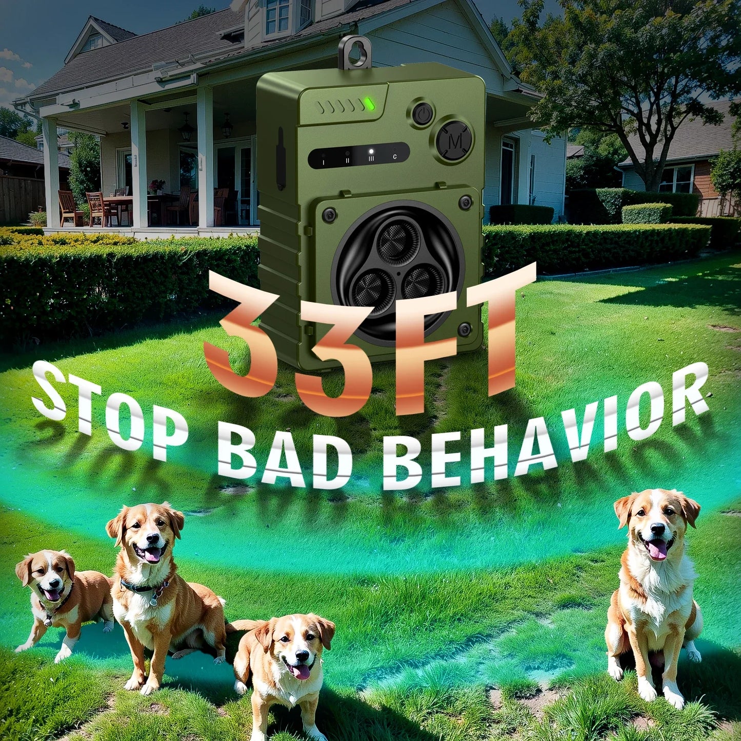 PuPoPan Bark Repellent Automatic Ultrasonic Dog Anti-Bark Device Rechargeable High Power Indoor & Outdoor Dog Barking Stopper