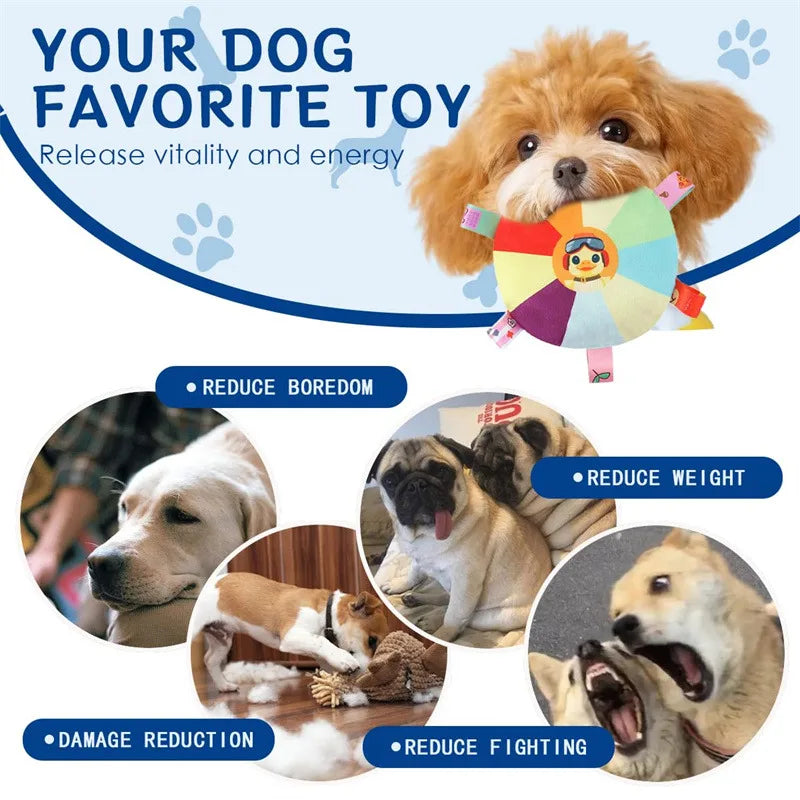 Funny Rainbow Plush Flying Saucer Dog Toys Outdoor Interactive Training Games Chew Toy Pets Flying Discs Toys with Bells