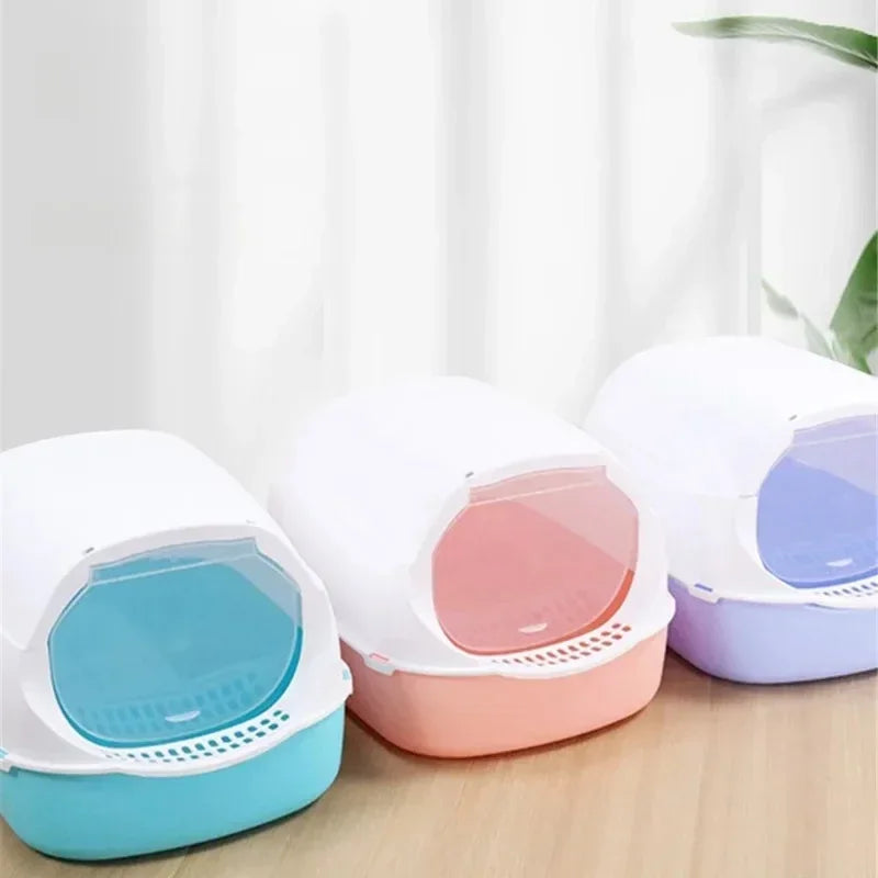 Semi-Enclosed Splashproof Cat Litter Box Tray