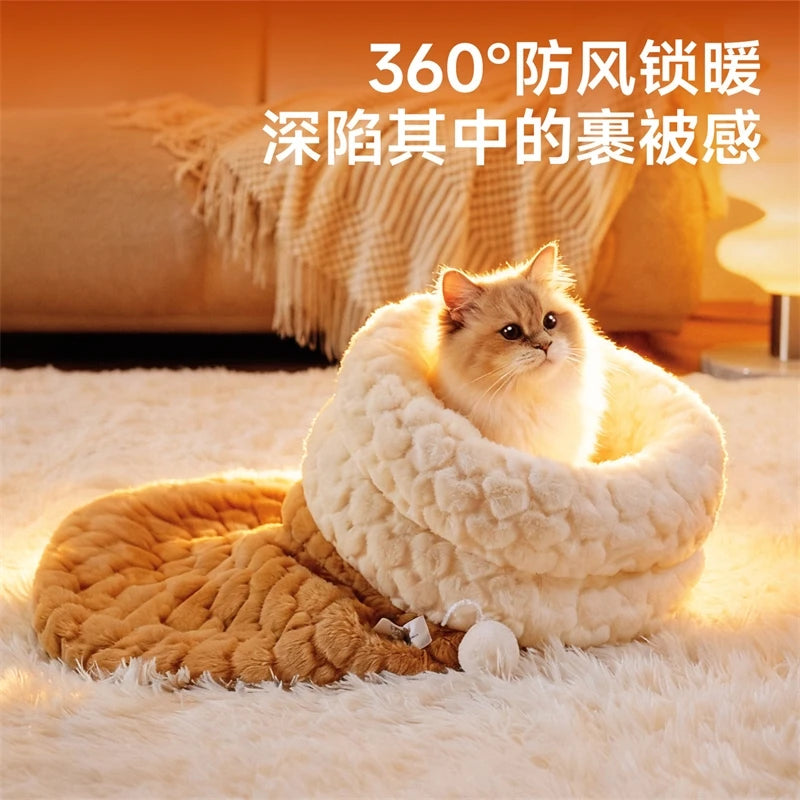 Cat Sleeping Bag Enclosed Upgraded With Tunnel Hole Plush Bunny Fur Cozy Cave For Cats And Kittens Bedroom Autumn Winter Gift