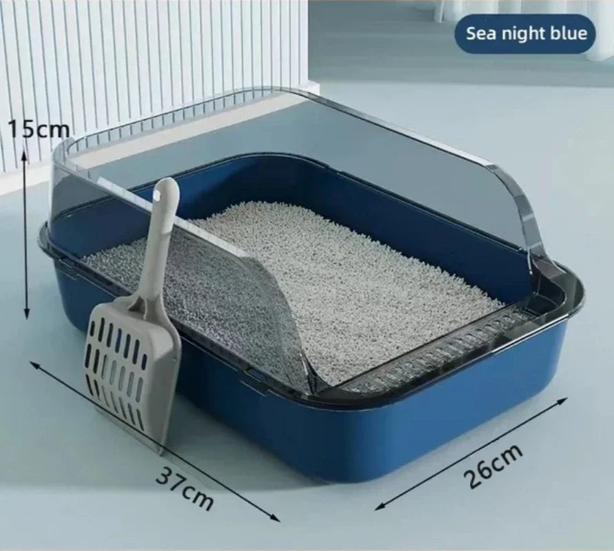 Semi-Enclosed Splashproof Cat Litter Box Tray