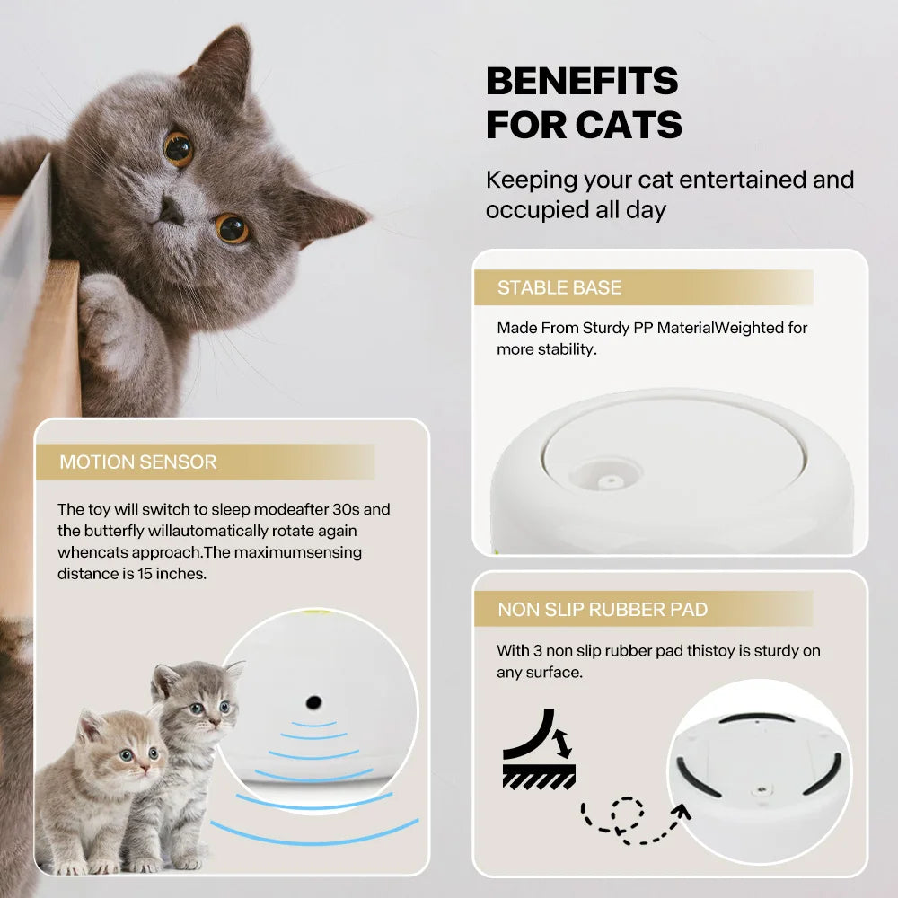 All For Paws 360-degree Rotating Replaceable Butterfly Cat Motion Activated Butterfly Interactive Electric Cat Pet Indoor Toys
