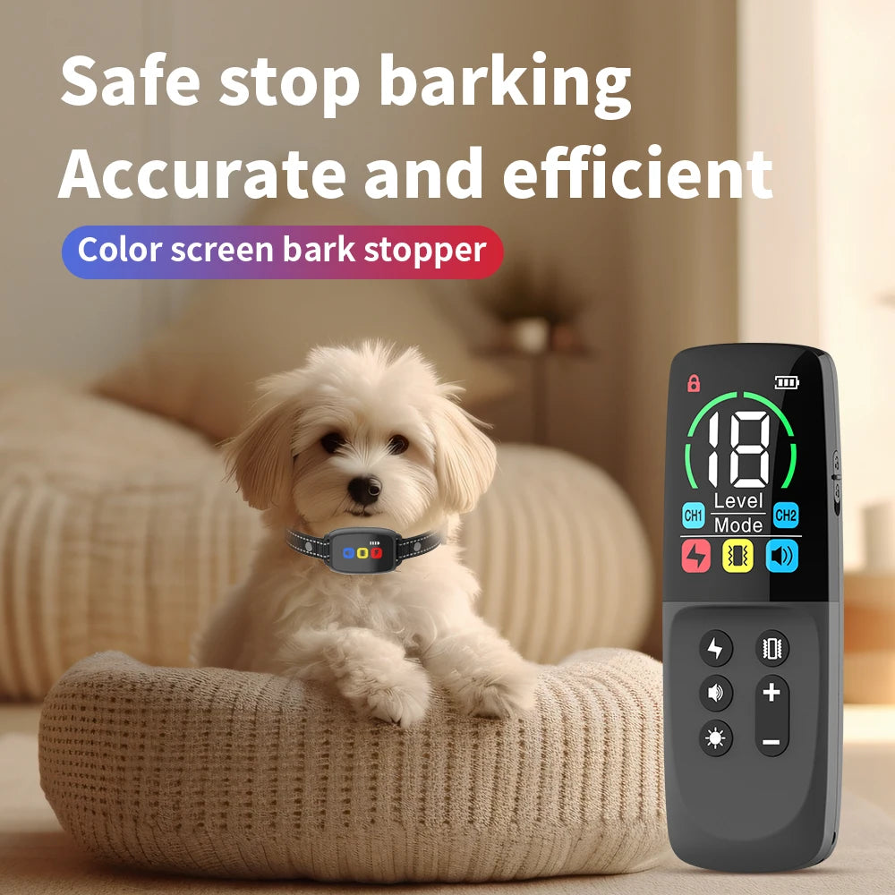 1000M Dog Training Collar Remote Control Rechargeable Electric Dog Anti Barking Collar LCD Color Screen Display Stop Bark Collar