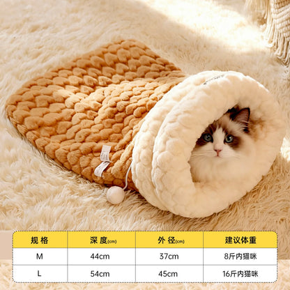 Cat Sleeping Bag Enclosed Upgraded With Tunnel Hole Plush Bunny Fur Cozy Cave For Cats And Kittens Bedroom Autumn Winter Gift