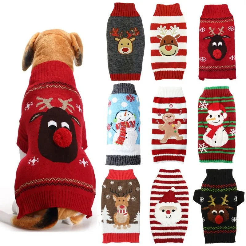 Christmas Warm Clothes for Dogs Small Medium Large Dog Winter Sweater Pet Clothing Knitted Coat Cartoon Striped Big Dog Clothes