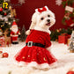 Festive Dog Dress Santa Claus Costume Red Mesh Skirt Christmas Gold Velvet Fabric Pet Clothing Party Birthday New Year Dress Up