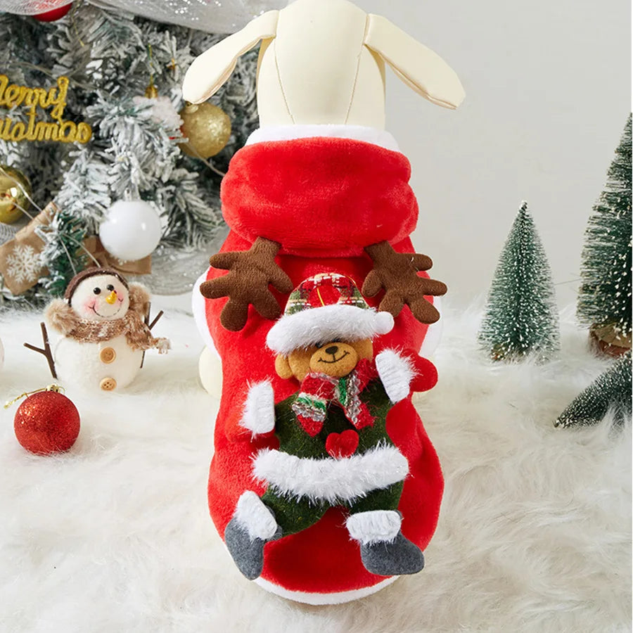 Dog Santa Costume, Christmas Pet Clothes for Small Medium Dogs, Festive Santa Elk Bear Outfit for Holiday Party Photo Gift
