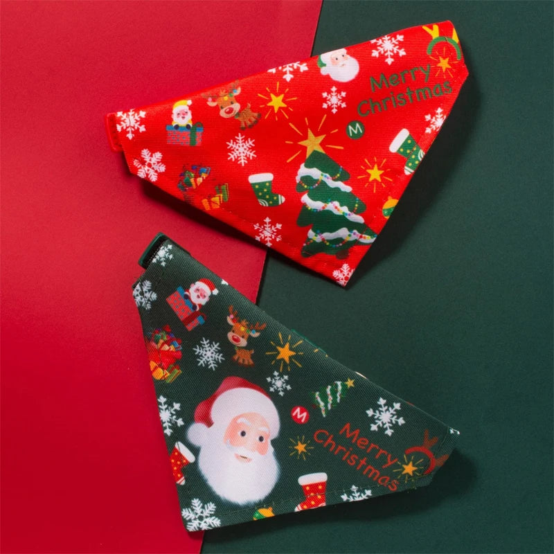 Christmas Pet Bandanas Collar for Dogs Cats cotton Triangular Bibs Scarf Collar with Santa Claus Pattern for small dog scarves