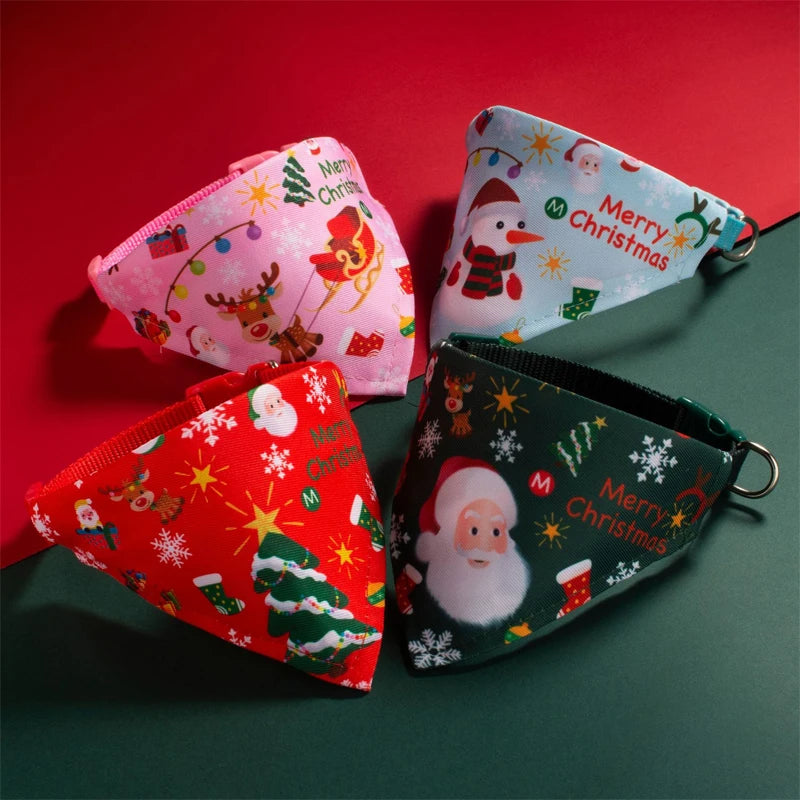 Christmas Pet Bandanas Collar for Dogs Cats cotton Triangular Bibs Scarf Collar with Santa Claus Pattern for small dog scarves