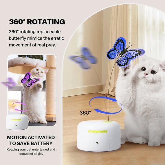 All For Paws 360-degree Rotating Replaceable Butterfly Cat Motion Activated Butterfly Interactive Electric Cat Pet Indoor Toys