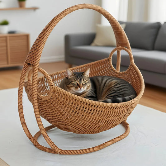 Cat Hammock with Bracket Indoor Hanging Pet Beds for Cats and Small Pets Weight Bearing 6.61 Pounds (3 Kilograms) Rattan Design