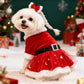 Festive Dog Dress Santa Claus Costume Red Mesh Skirt Christmas Gold Velvet Fabric Pet Clothing Party Birthday New Year Dress Up
