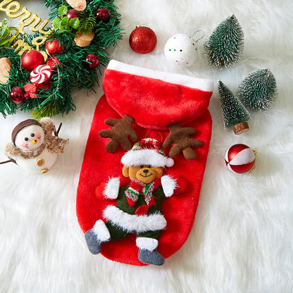 Dog Santa Costume, Christmas Pet Clothes for Small Medium Dogs, Festive Santa Elk Bear Outfit for Holiday Party Photo Gift