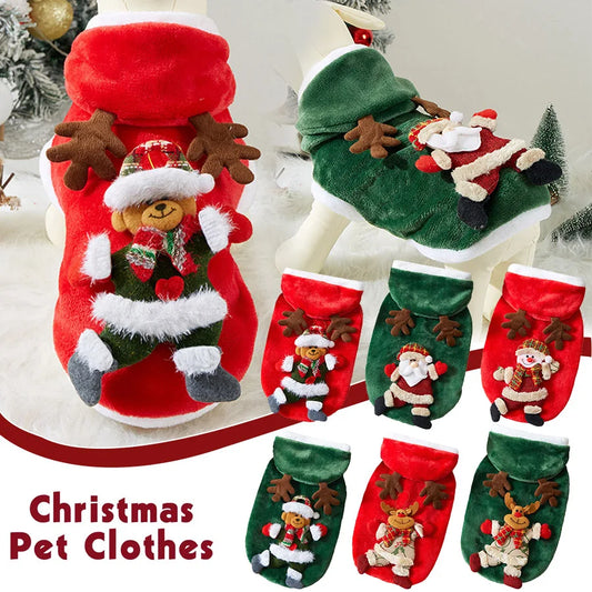 Dog Santa Costume, Christmas Pet Clothes for Small Medium Dogs, Festive Santa Elk Bear Outfit for Holiday Party Photo Gift