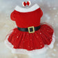 Festive Dog Dress Santa Claus Costume Red Mesh Skirt Christmas Gold Velvet Fabric Pet Clothing Party Birthday New Year Dress Up