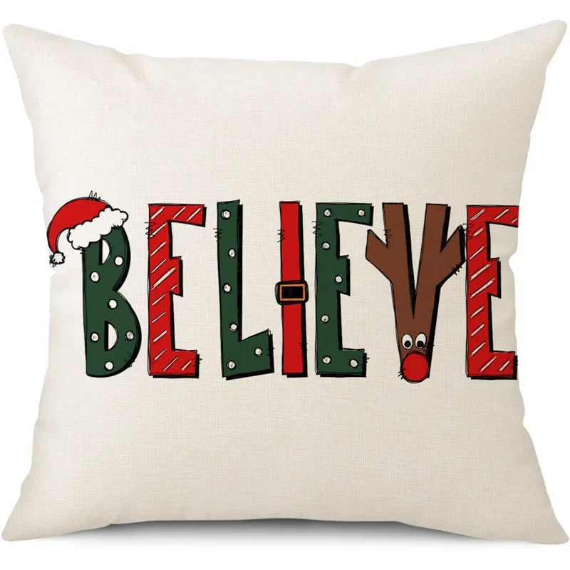 45cm Merry Christmas Cushion Cover Pillowcase 2024 Christmas Decorations for Home Ornament Happy New Year Christmas Decor 2025