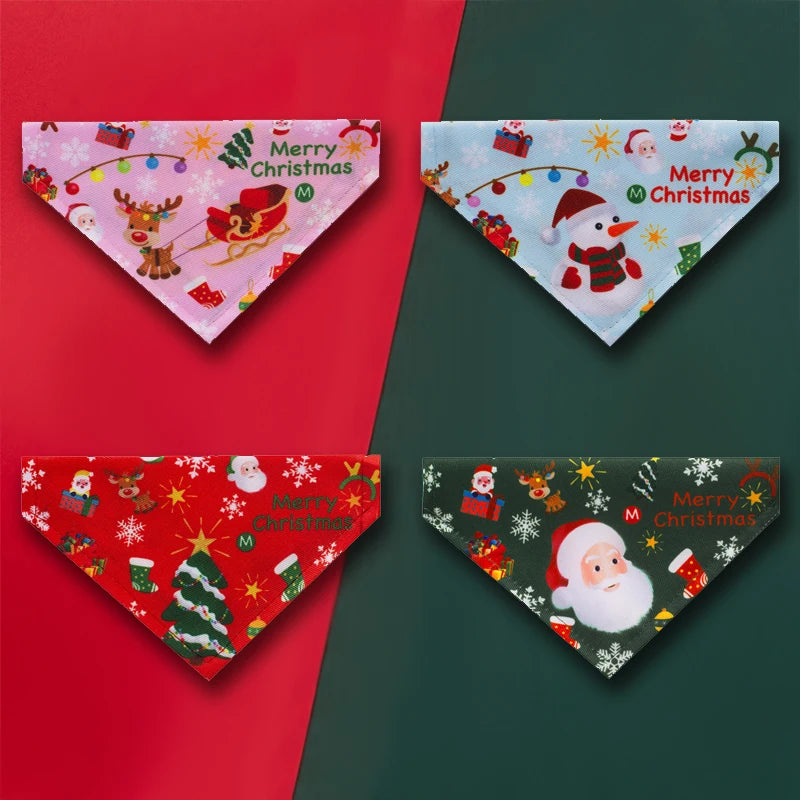 Christmas Pet Bandanas Collar for Dogs Cats cotton Triangular Bibs Scarf Collar with Santa Claus Pattern for small dog scarves